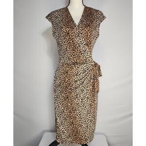 Lark and Ro Women's Leopard Print Short Sleeve Wrap Dress M